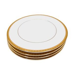 4X Charter Club Salad Plates Grand Buffet Set of 4 Gold 8.5 Inch White Porcelain